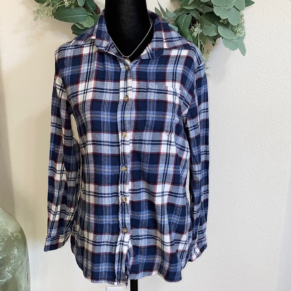 Brandy Melville Tops - Brandy Melville- Blue, White & Red Flannel Long Sleeve Button up Jacket sz med